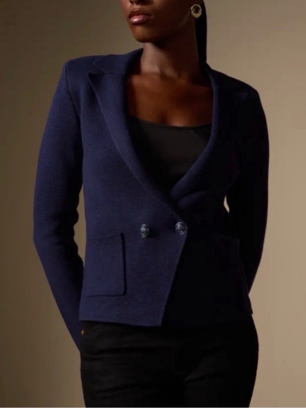 L'Agence Sofia Navy Knit Blazer